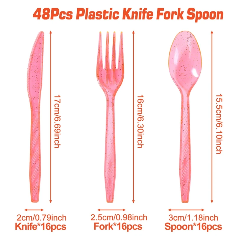 FENGRISE Одноразовые столовые приборы пластик розовый синий 16/48 шт