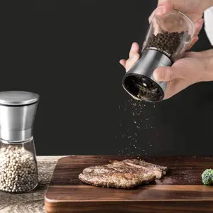 1pc stainless steel salt and pepper mill grinder spice herp glass muller hand mill grinding bottle kitchen gadgets glass tools free global shipping