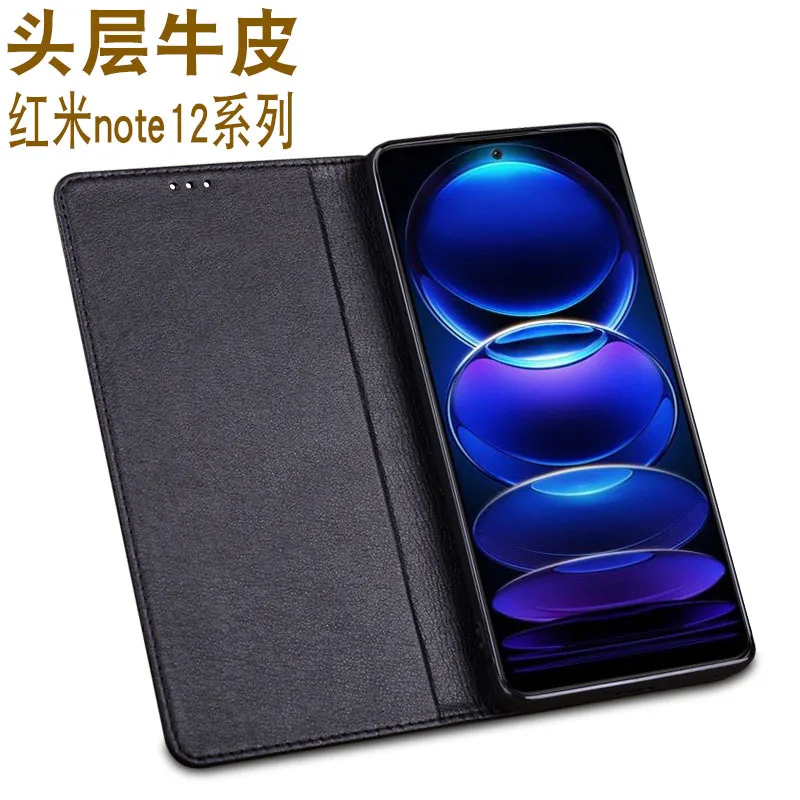 Hot Luxury Genuine Leather Flip Cases For Xiaomi Redmi Note 12 Note12 Pro + Plus Leather Half Pack Phone Case Shockproof Cover