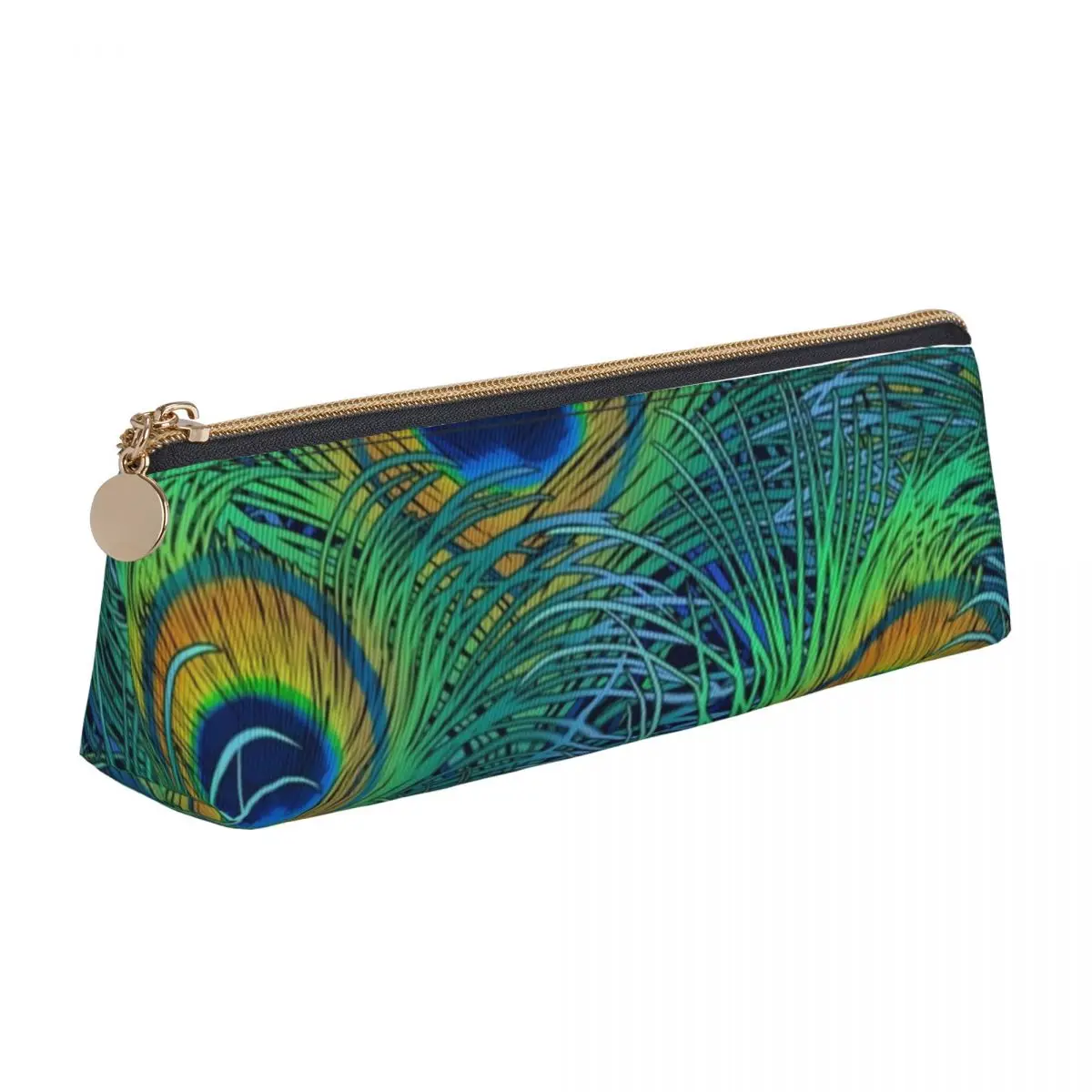 

Peacock Pattern Triangle Pencil Case Animal Feather Print Teenager Stationery Zipper Pencil Box Retro Leather Pen Pouch