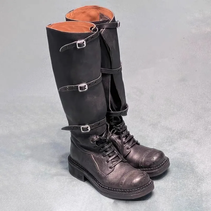 Женские сапоги до колена на высокой платформе элегантная обувь низком каблуке в