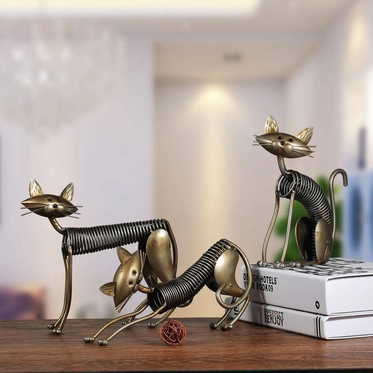 

Metal Sculpture Iron Art Cat Spring Made Cat Handicraft Crafting Home Furnishing Animal Handmade Ornaments Decoration