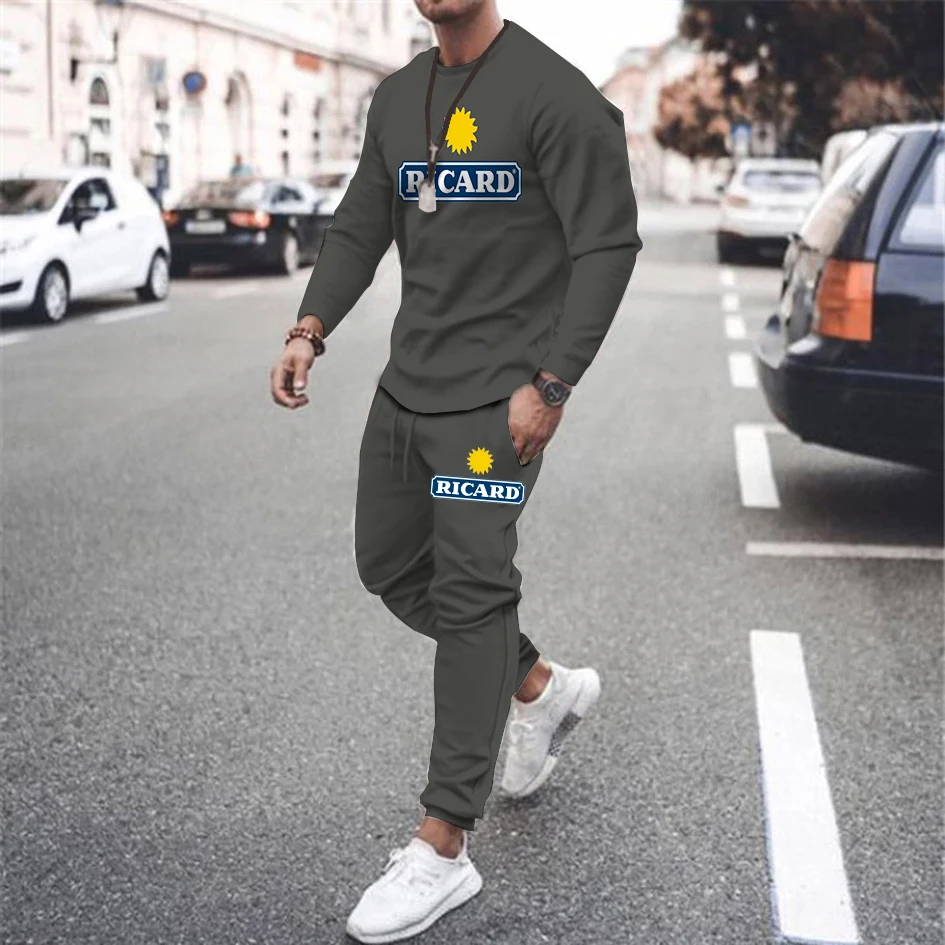 

Brand Summer Large Men's Long Sleeve T-Shirt Set High Quality Fashion Casual Men's Sportswear Set 3D Printing 2-piece Set