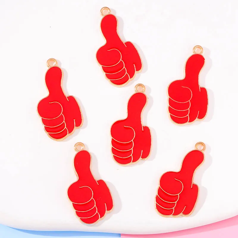 

10pcs 28*24mm Red Enamel Thumb Pendant Kindergarten Holiday Gift DIY Jewelry Necklace Bracelet Earrings Phone Chain Accessories