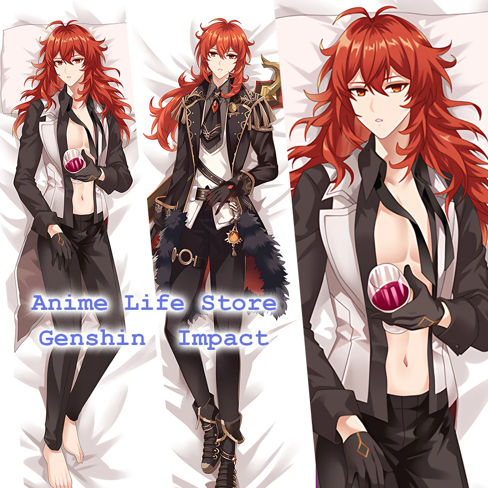 

Genshin Impact Diluc Ragnvindr Cosplay Pillow Case Anime Game Dakimakura 2Way Hugging Body Pillow Case Home Bed Cushion Cover