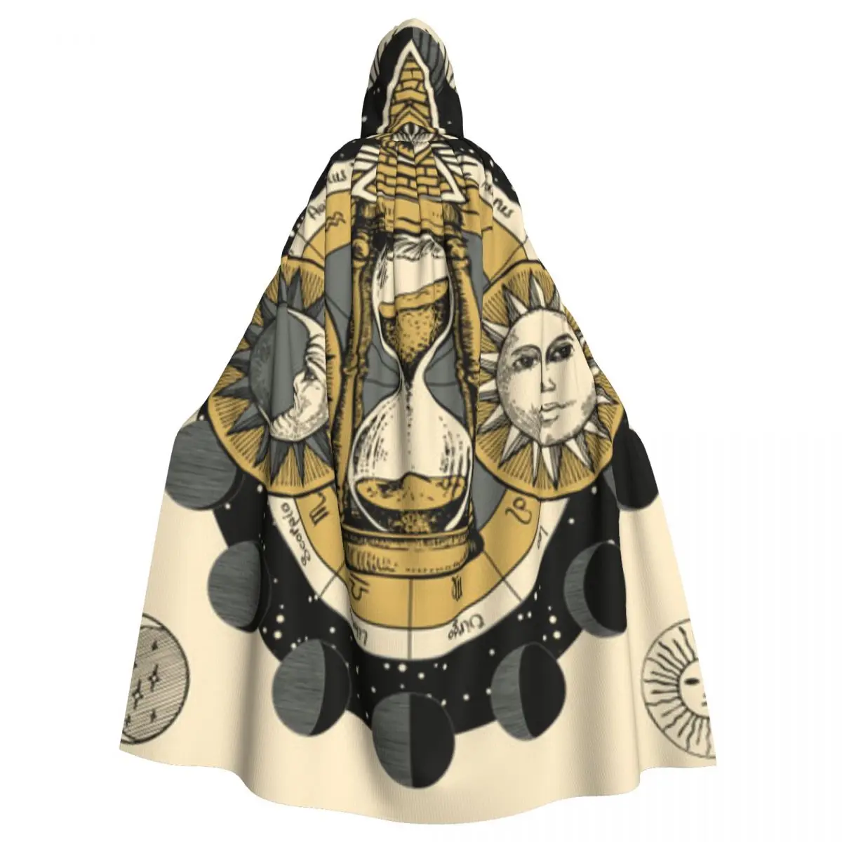 Взрослый женский халат с капюшоном зодиак песочными часами солнце и луна фазы
