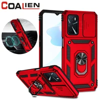 coalien shockproof phone case for oppo realme c11 c12 c15 magnetic ring holder push window protective cover for realme c21y c25y