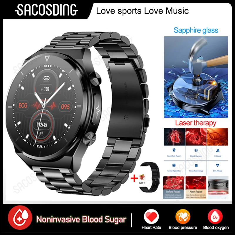 

Sapphire Glass Blood Glucose Smart Watch ECG+PPG Body Temperature Heart Rate Monitor Men Healthy Blood Pressure Smartwatch Women
