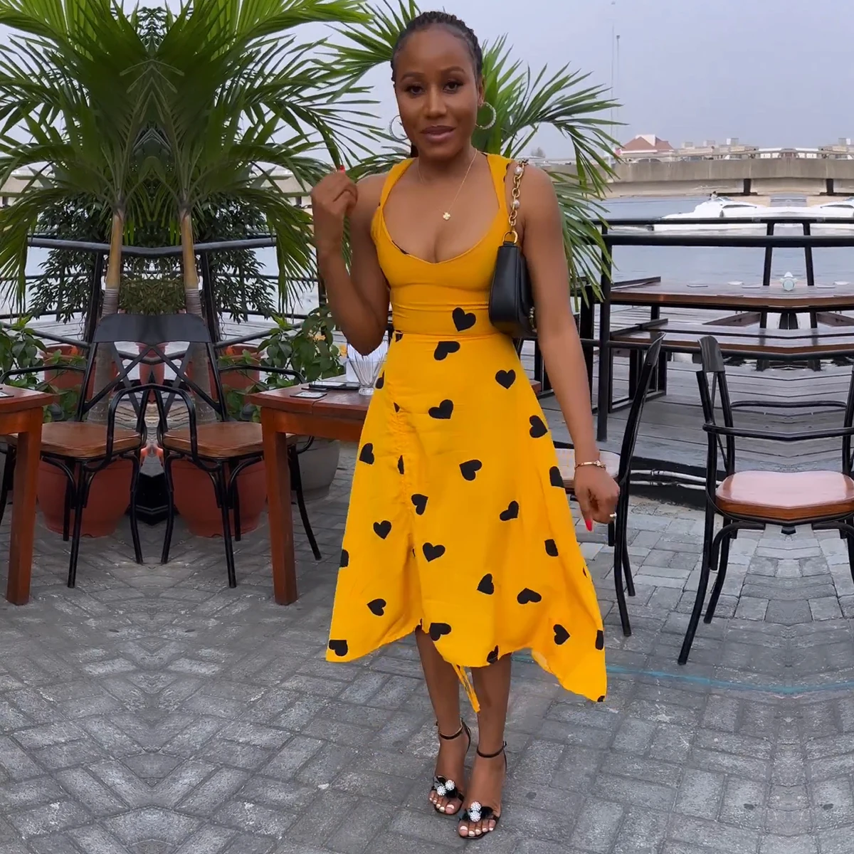 

Summer Women Dress Sexy Boho Heart Print Midi Dress Backless Bandage Elegant Slim A-line Casual Beach Party Dresses for Women