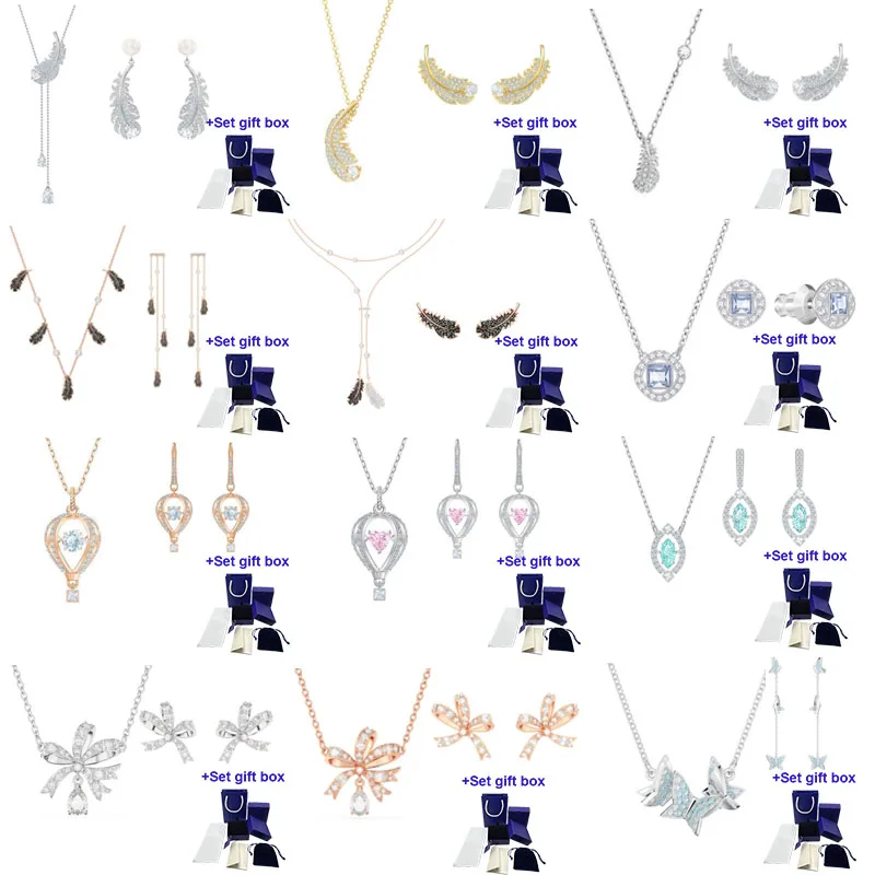 

Высококачественные ювелирные изделия SWA, набор из ожерелья и сережек-гвоздиков с воздушным шаром и перьями, Модные женские ювелирные изделия, изысканная подарочная коробка