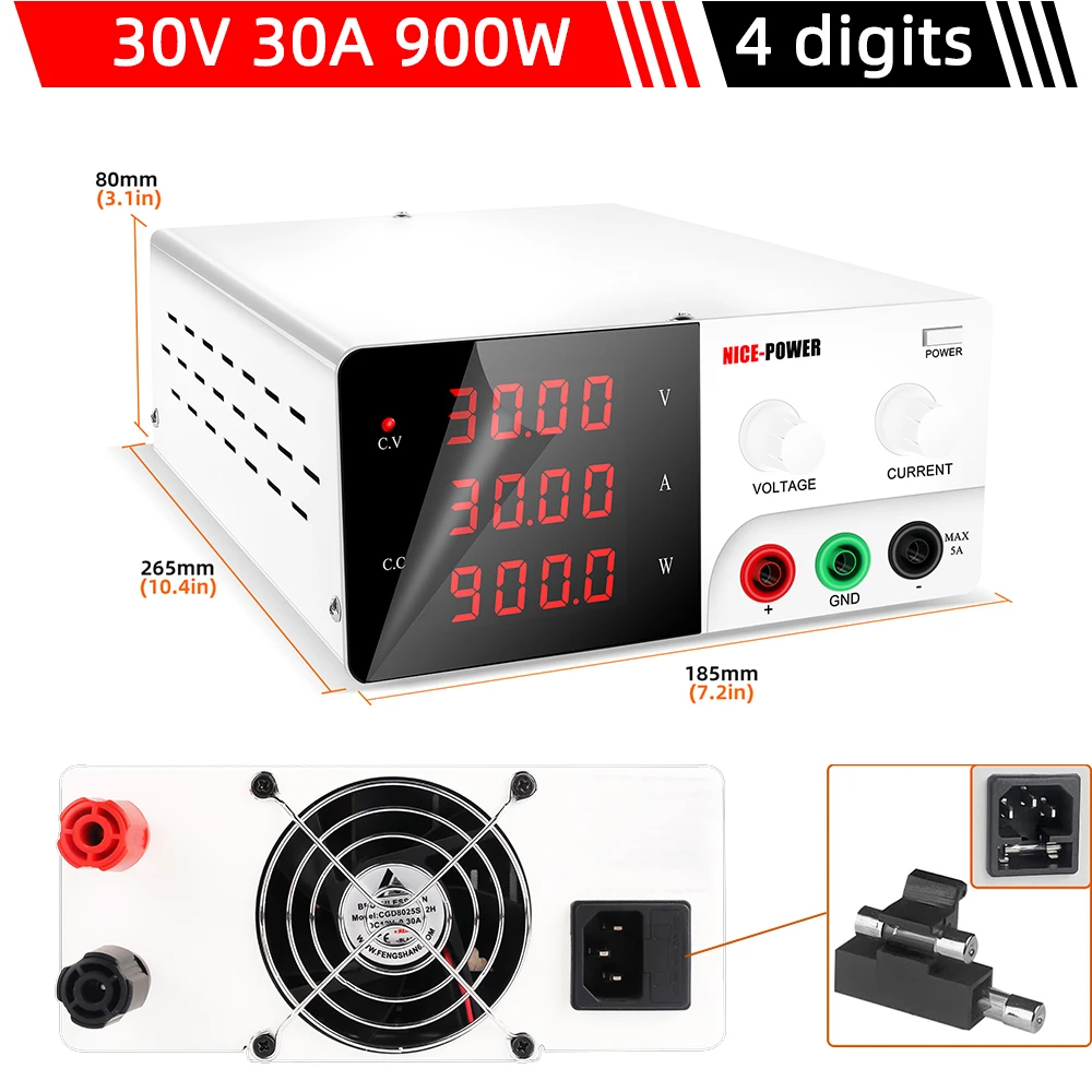 

DC Lab Switching Power Supply Adjustable 30V 30A Bench Source Universal Voltage Current Regulator for Phone 110V/220V