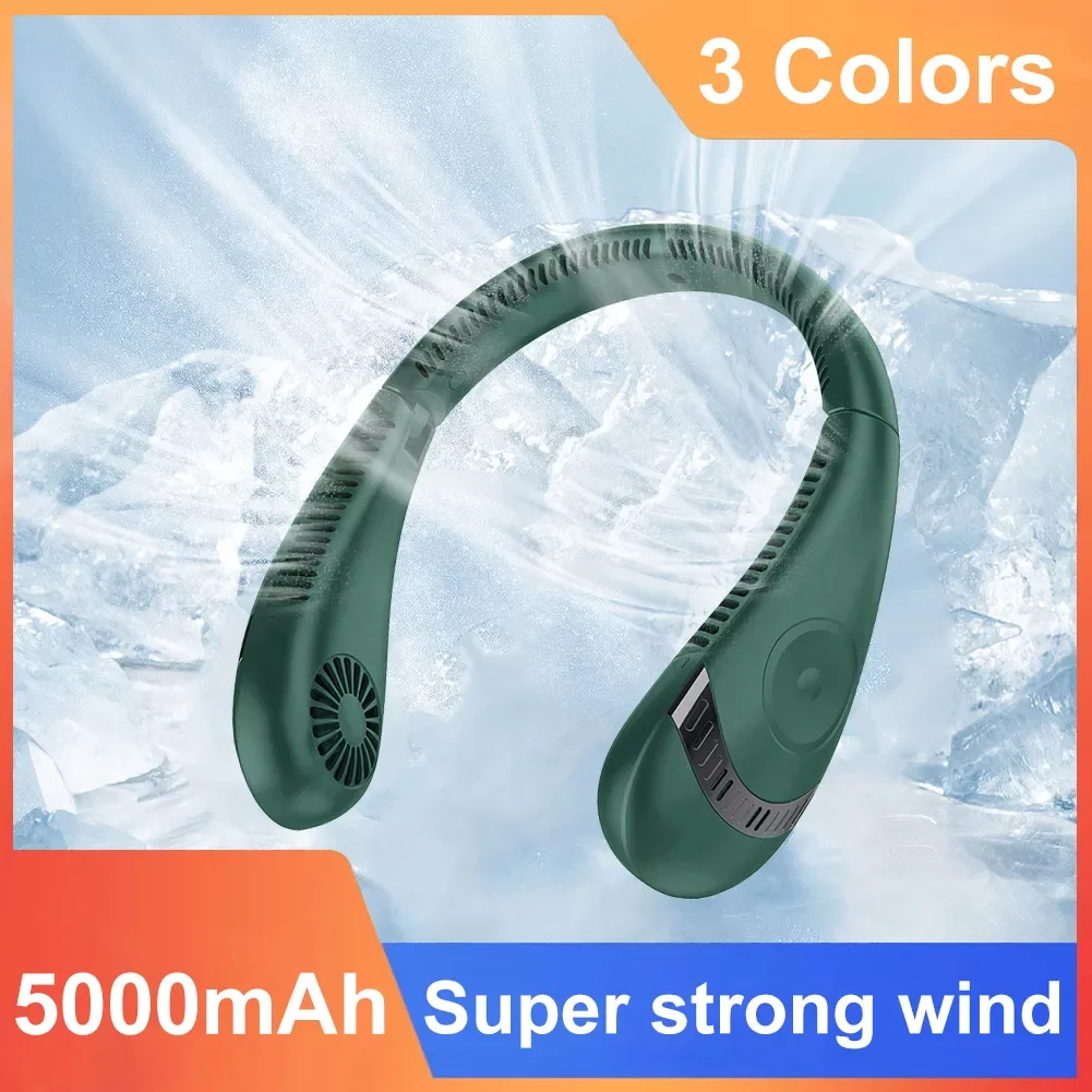 

NEW 2023 5000mAh Hanging Neck Fan 360 Degree Foldable Summer Air Cooling Fan USB Rechargeable Bladeless Mute Neckband Fans For S