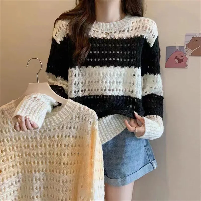 Summer Thin Hollow Sweater for Women 2023 Summer New Top Inner Wear Outer Wear Sun Protective Blouse