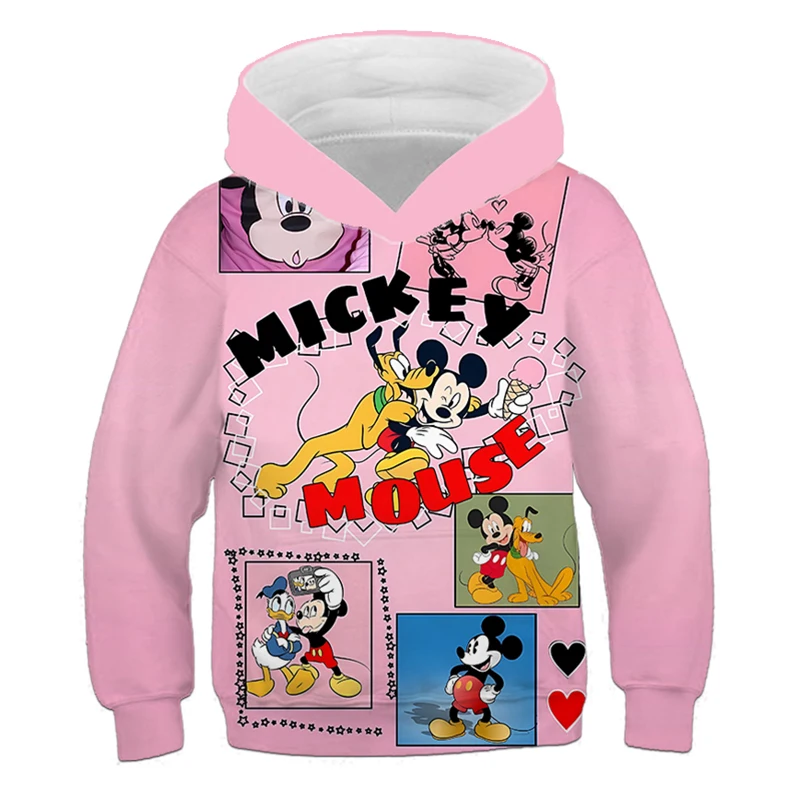 

Girls' cartoon spring autumn pink long sleeved Disney Mickey Mouse pattern children's hoodie casual cartoon kids' hooded coat