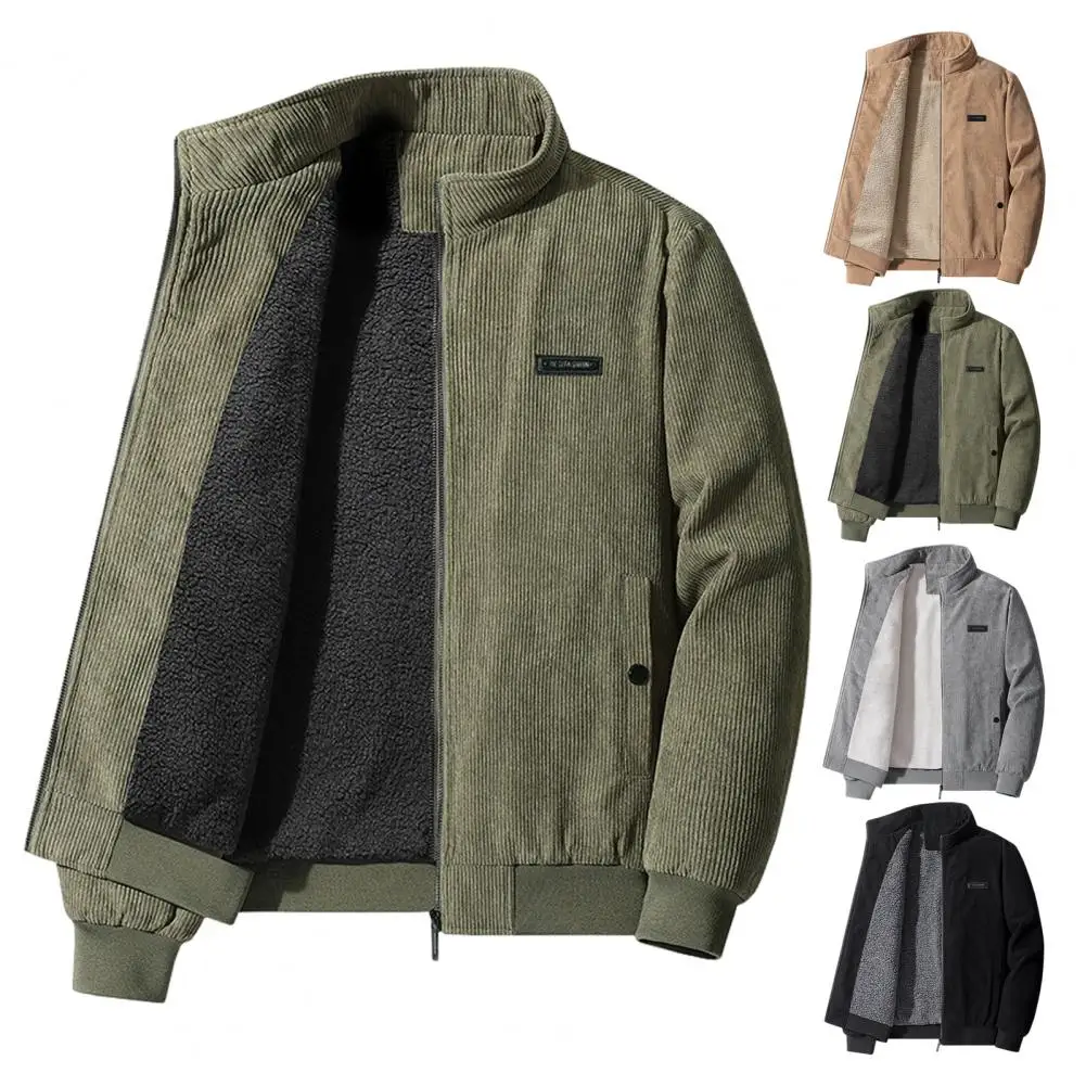 Мужская осенне-зимняя теплая куртка с воротником-стойкой и длинным рукавом