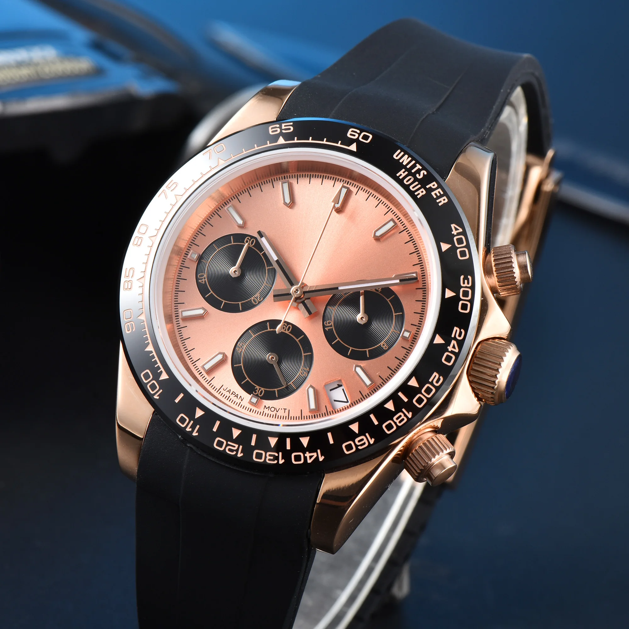 

Мужские кварцевые часы с ремешком из розового золота, 40 мм