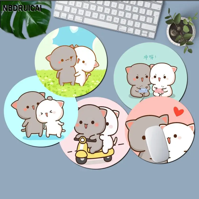 

Peach Mochi Cat Cartoon Non-slip Round Desktop Desk Mat Kawaii Accessories Students Writing Pad Mouse Pad For PC Gamer Mousemat