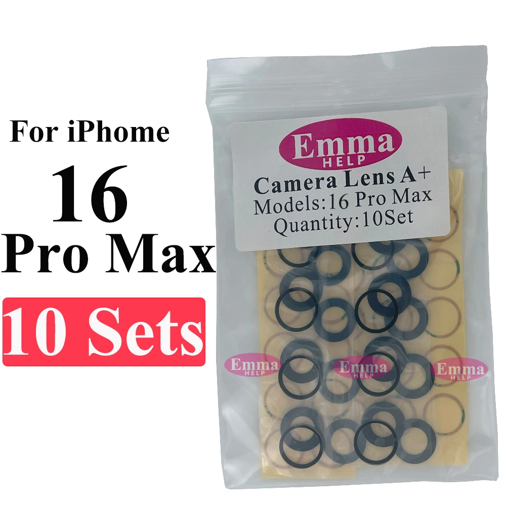10 комплектов стеклянных наклеек на объектив задней камеры для iPhone 16 15 Plus 14 13 12 11