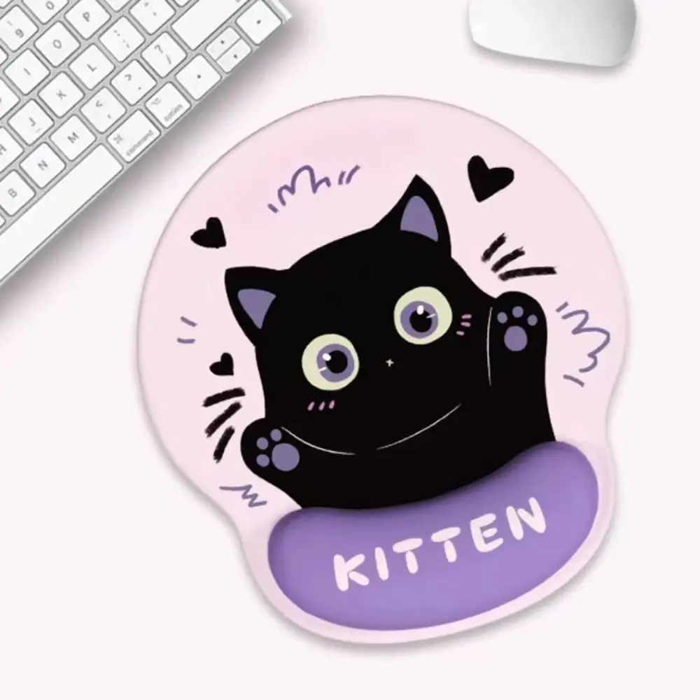 Нескользящий коврик для мыши с рисунком черного кота и запястья