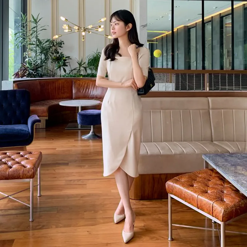 

Женское шифоновое платье-Ципао, элегантное однотонное ТРАПЕЦИЕВИДНОЕ ПЛАТЬЕ с разрезом и одним вырезом, модель Лето 2022 в Корейском стиле