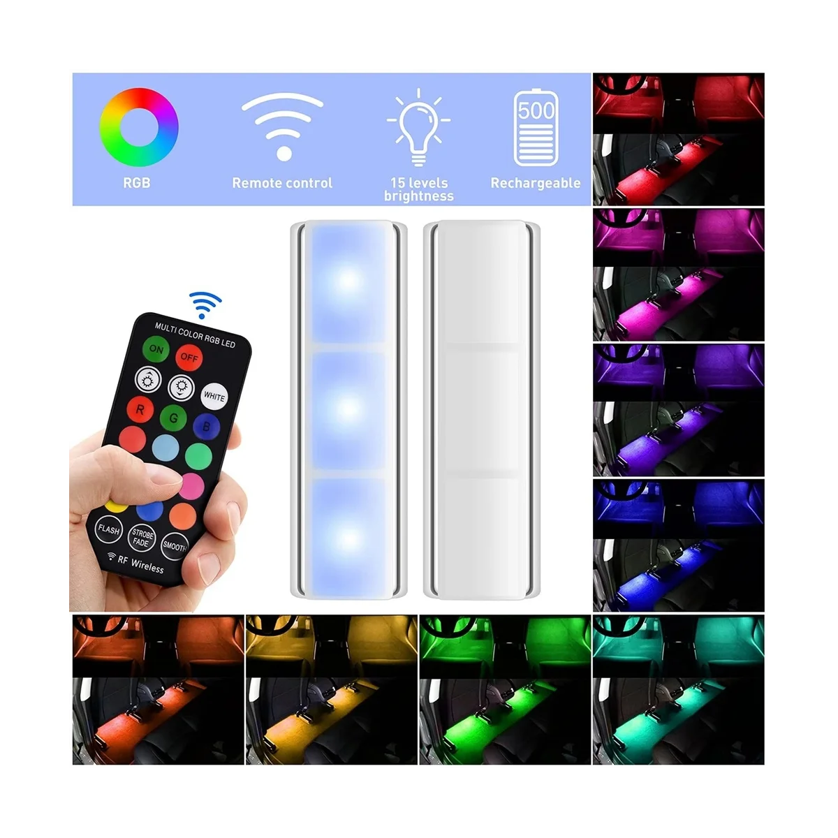 

Car Interior Light RGB LED Light Wireless Remote Car Decorative Lamp Auto Ambient Light Lamp Charging Foot Light