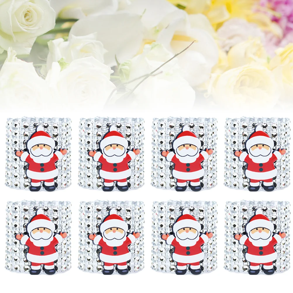 

12pcs Santa Napkin Holder Napkin Rings Holder Santa Claus Serviette Rings Rhinestone Metal Napkin Ring Snowman Napkin Rings