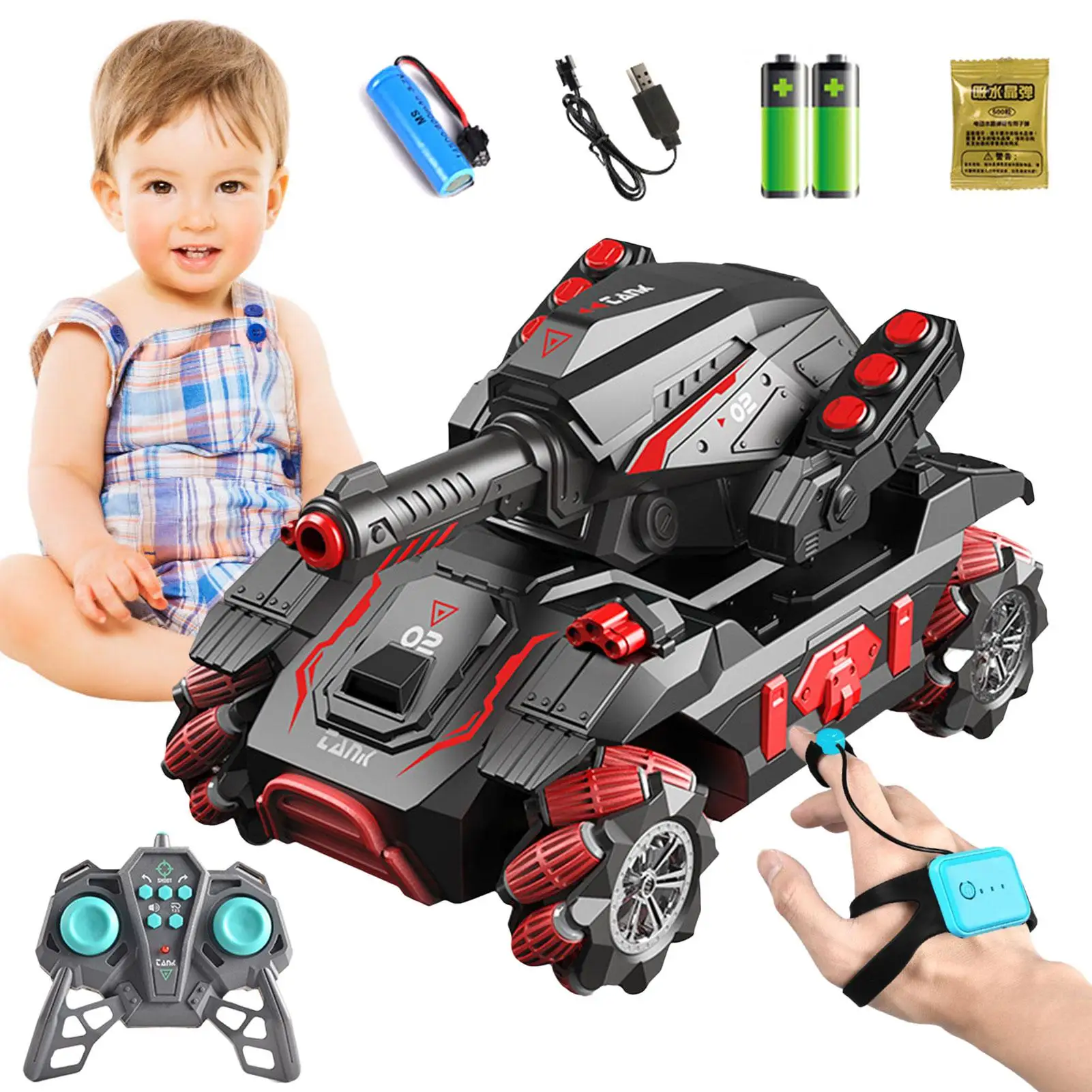 

Радиоуправляемая танковая машина 2,4G, электрические водяные бомбочки, танк, автомобиль с датчиком жестов, вращение на 360 градусов, трюковая м...