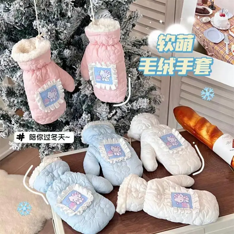 

Kawaii Sanrioed Anime Cartoon Hello Kitty Series Warm Plush Knit Glove Cold Proof Freeze Proofing Baby Boy Girl Festival Gift