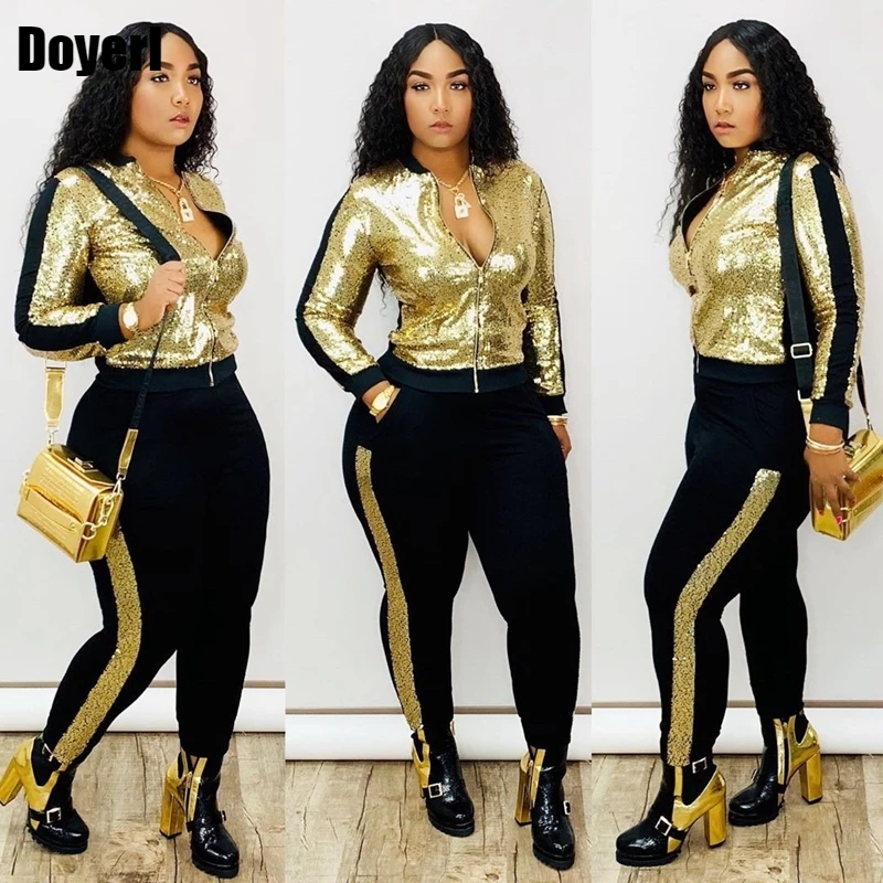 

Fashion Sequin Tracksuit Women Two Piece Set Top And Pants Sweat Suits Casual 2 Piece Sweatsuit Matching Women Sets Clothes