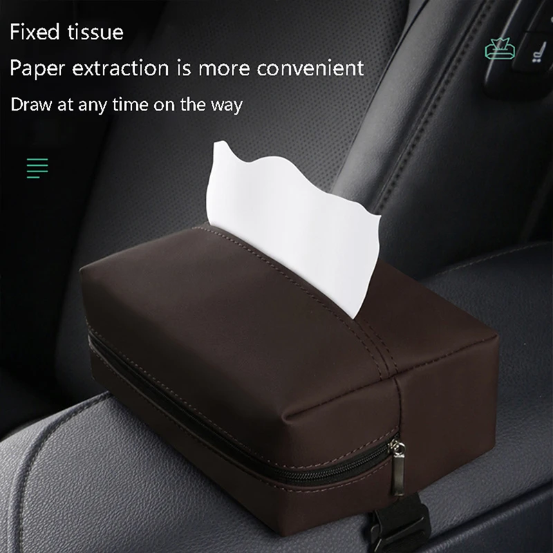 

Car Tissue Box Holder Nappa Leather Car Center Console Armrest Napkin Box Sun Visor Backseat Tissue Case with Fix Strap