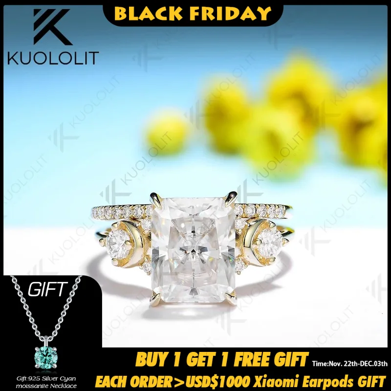 Kuololit 4CT комплект колец с муассанитом для женщин однотонные кольца из желтого