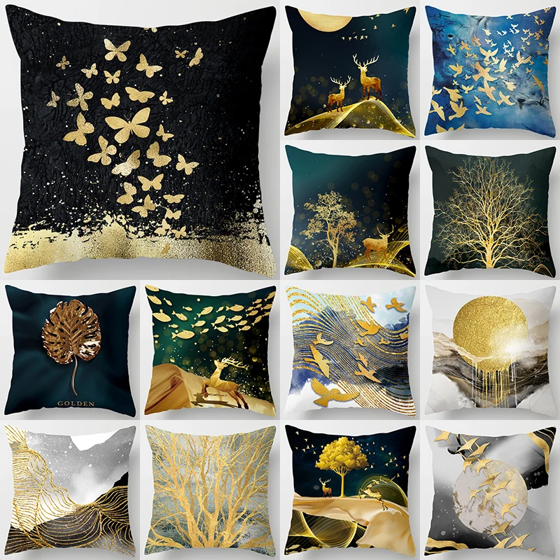 

Подушка с рисунком золотого листа оленя, искусственная подушка для дивана, кресло для гостиной, диван, украшение для дома