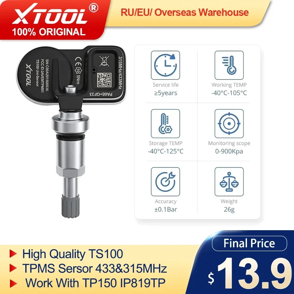 2023 XTOOL TS100 Высокое качество XTOOL TPMS Sersor 433 и 315 МГц работает на TP150 IP819TP датчик давления в шинах автомобиля Бесплатная доставка