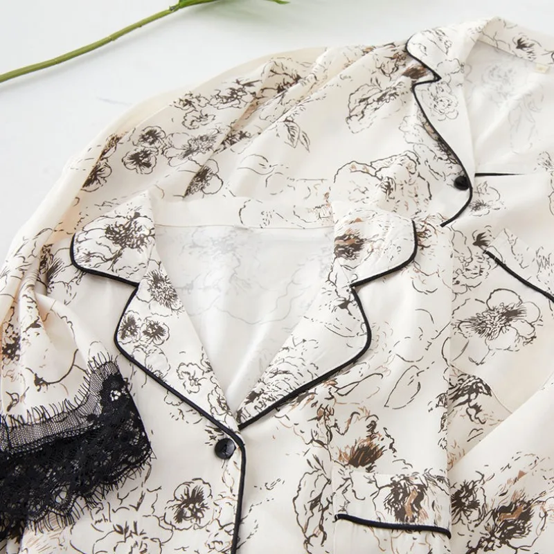 Лето 2024 Женский Атласный пижамный комплект из двух предметов с кружевными