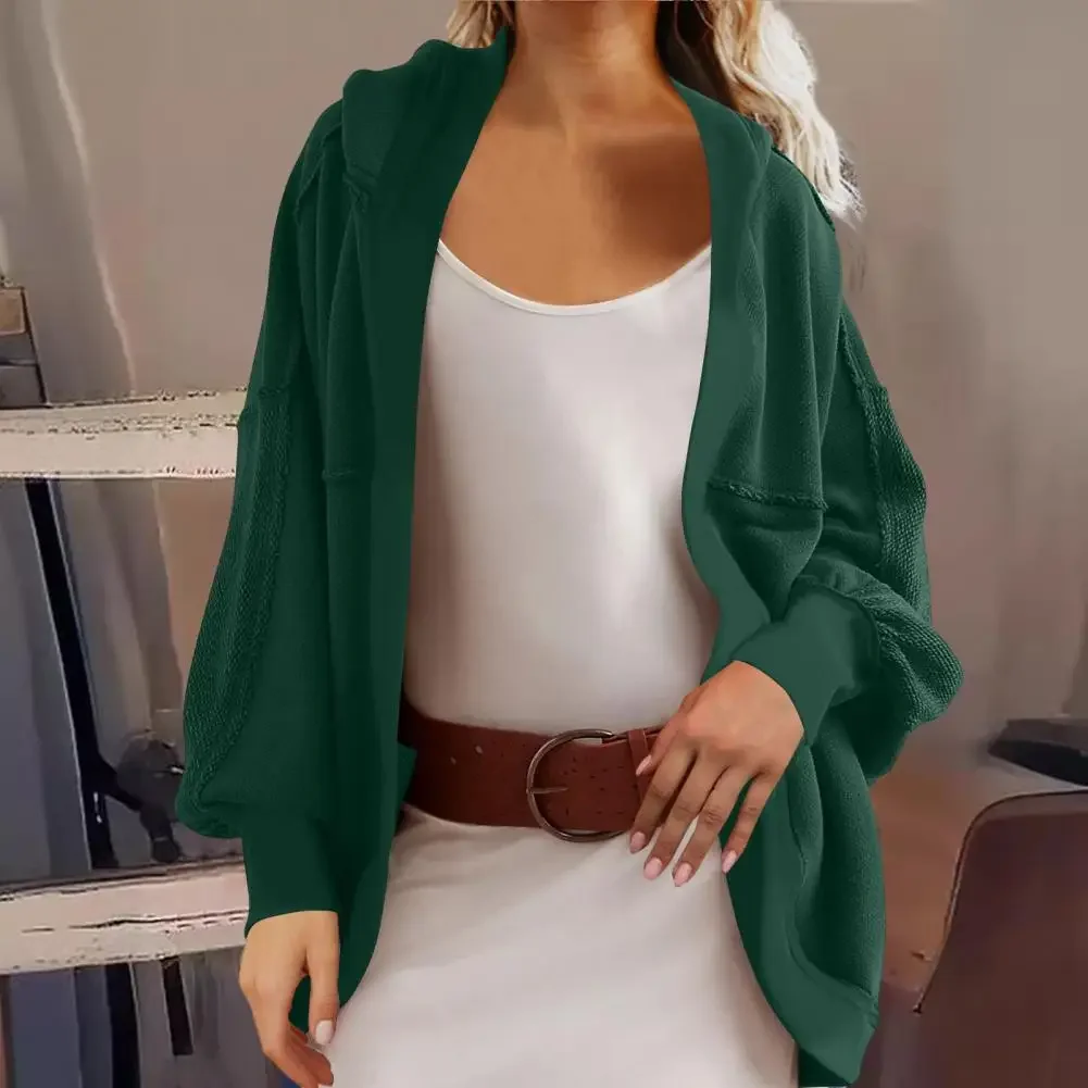 Осенняя женская комбинированная куртка с кепкой свободный однотонный кардиган