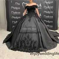 sexy black long ball gown prom dresses a line off the shoulder beaded aplliques evening gowns dresses evening wear