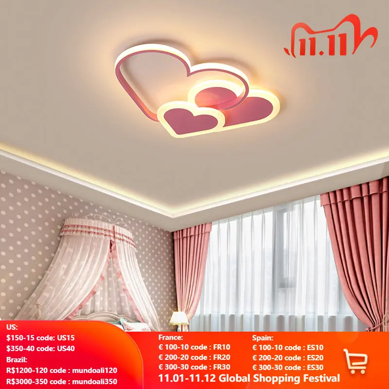

Modern Led Ceiling Lamps Heart Shaped Iron Acrylic Luminaire Living Room Bedroom Kids Salon Bar Home Decor Indoor Light Fixtures