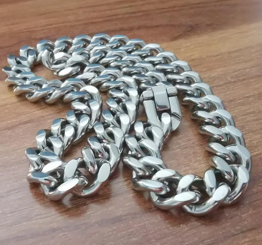 

Mens Necklace Chunky Cuban Chain Stainless Steel Curb Link Jewelry Polished Shiny Smooth Bling For Father Gifts 15mm 18-36inch