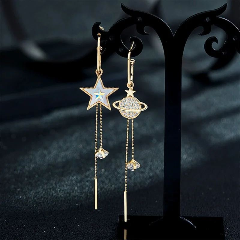 

Asymmetric Drop Earrings Star Moon Cute Long Tassel Earrings for Women Temperament Female Wedding Kpop Crystal Jewelry