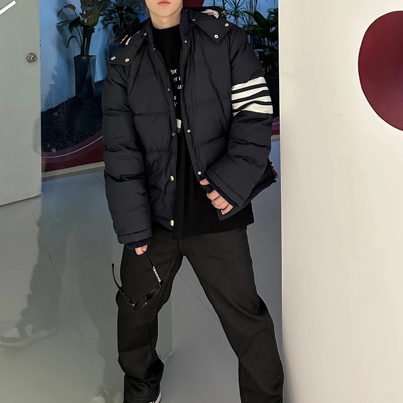 Winter Men's Down Coat Original Striped Design Luxury Brand TB Down Jacket High Quality Famous Tops Men Solid Puffer Coats