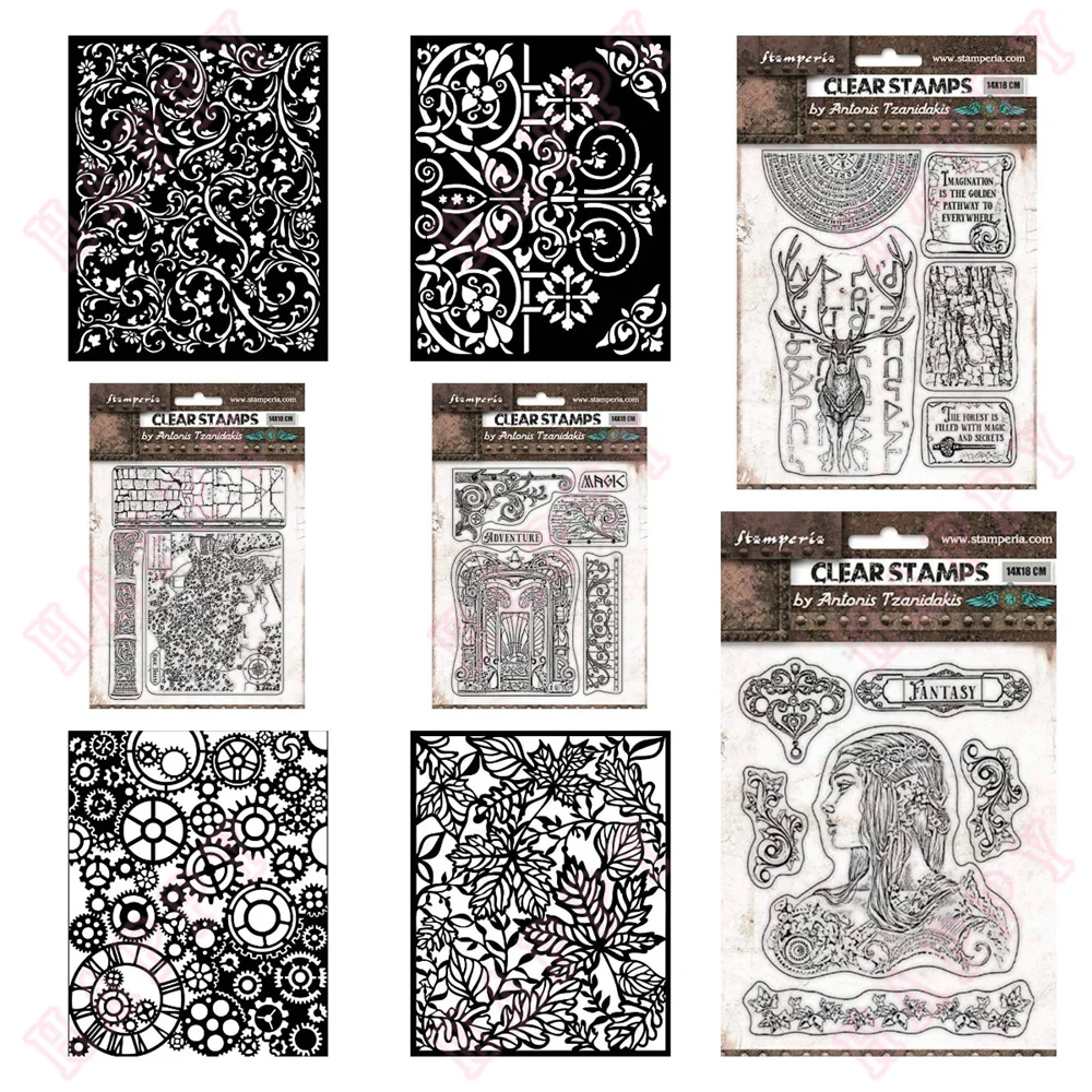 

Clear Stamps Stencils Magic Forest Bricks Deer Door Adventure Leaves Scrapbook Diary Decoration Embossing Template DIY Handmade