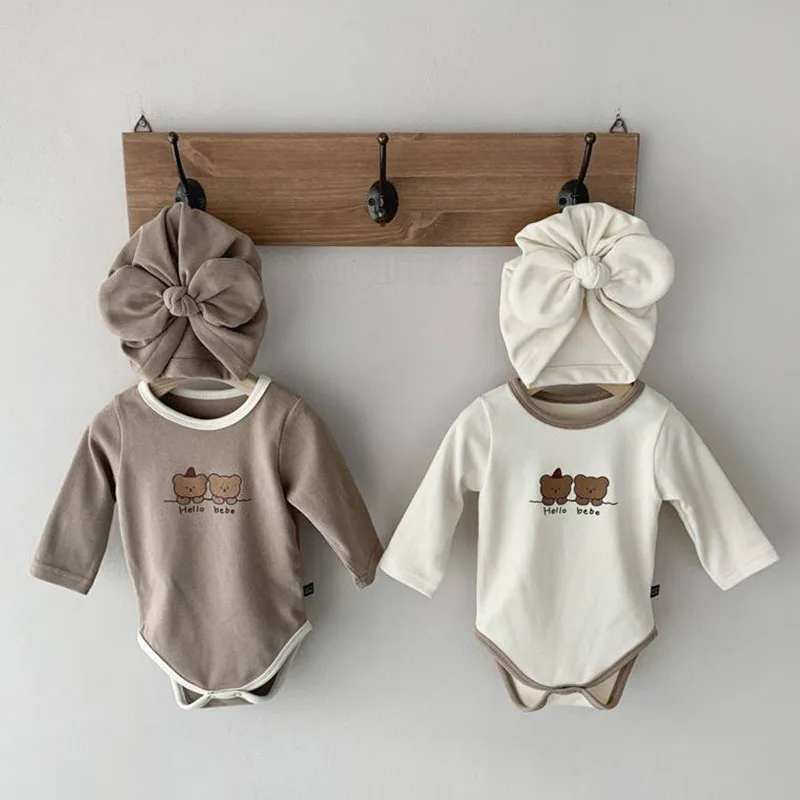 

Infants Kids Cotton Rompers Baby Children Spring Long Sleeve Cute Bear Print Bodysuits Girls and Boys Clothes