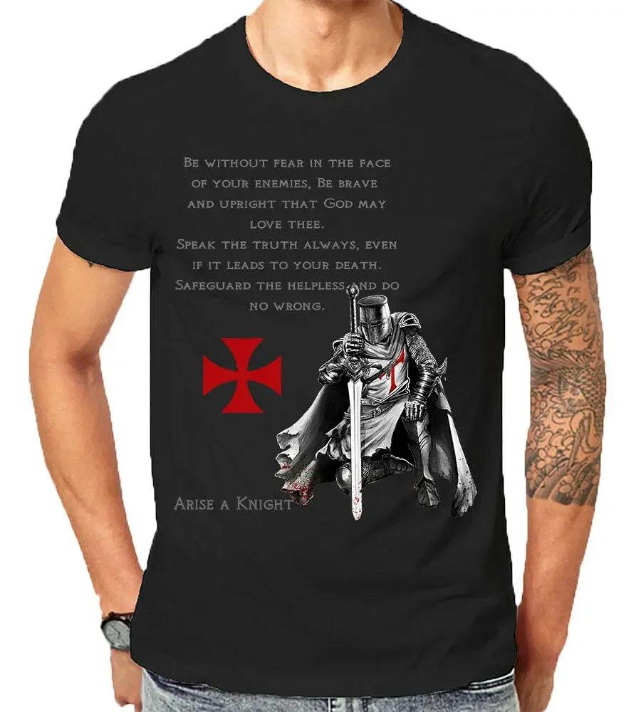 Футболка Christian Warrior Oath Fighting For God Knights Templar Bible 100% хлопок с круглым вырезом и коротким
