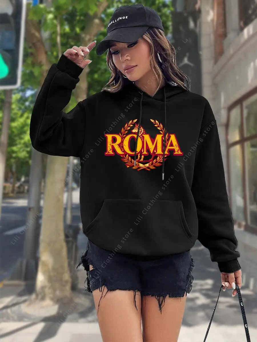 Фото Худи с принтом ROMA для женщин, высококачественная эстетичная толстовка с капюшоном, модная осенне-зимняя одежда, новинка №1