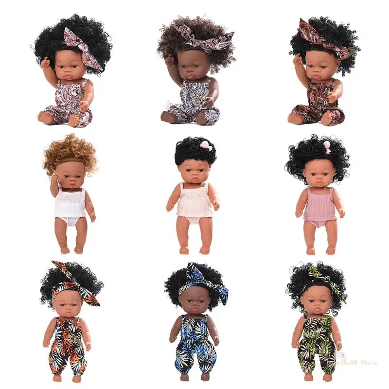 

Y4UD for Doll Black Re-born Afro Hair 19'' Dolls Realistic Baby New Born Girl To