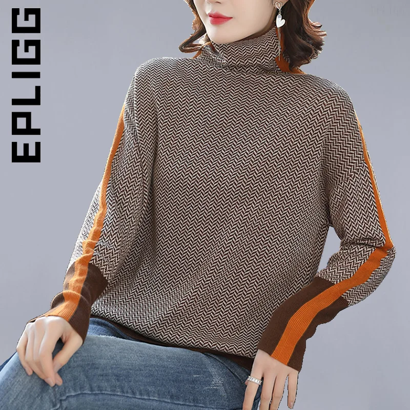 

Новинка, вязаный женский свитер Epligg с высоким воротником, свитеры с длинным рукавом, Женский мягкий милый женский свитер, теплые женские сви...