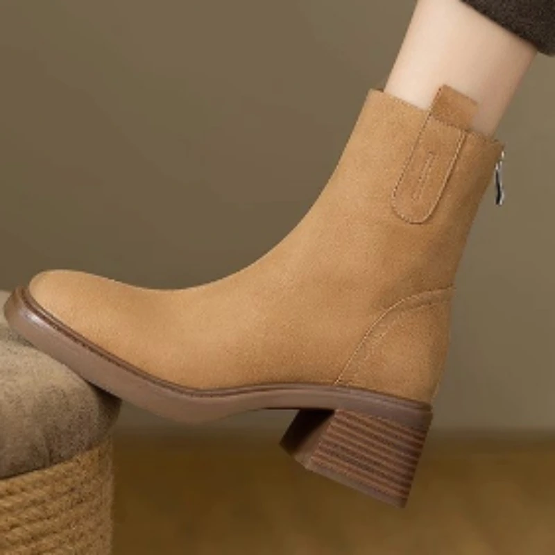 

Women Ankle Boots 2023 New Autumn Fashion Back Zipper Thick Heel Snow Boots Fashion Outdoor Winter Solid Color Casual Shoes