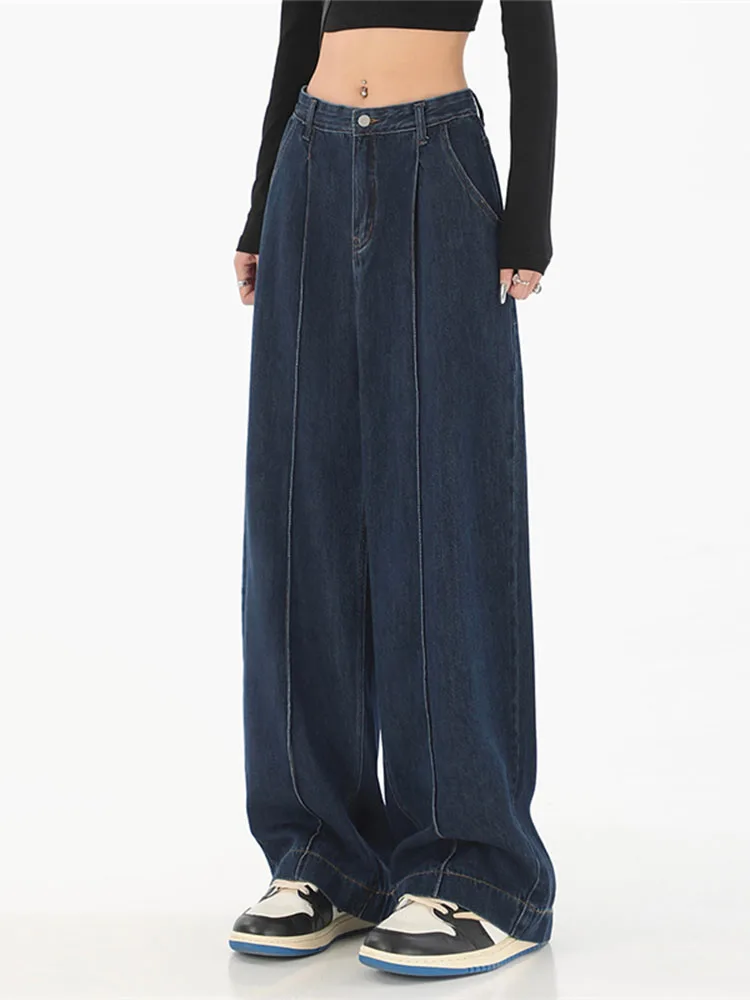 

New Women's Blue Jeans High Waist Vintage Straight Baggy Denim Pants Streetwear Chic Design Fashion Wide Leg Denim Trouser Y2k