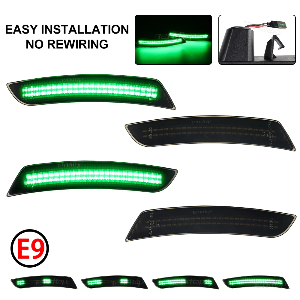 Передний и задний бампер динамические зеленые боковые габаритные огни