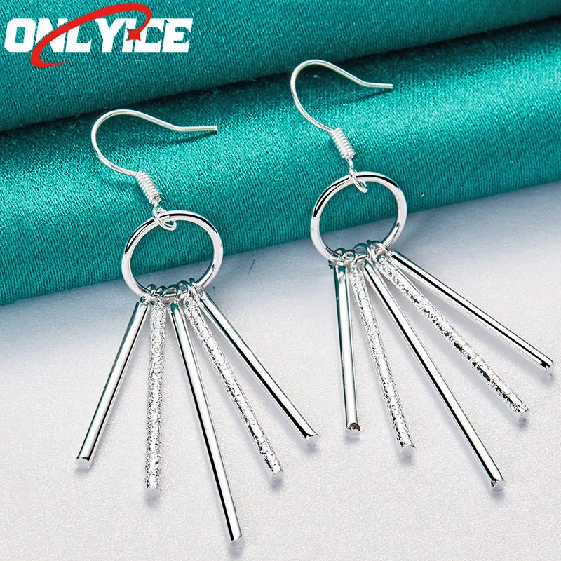 

925 Sterling Silver Frosted Smooth Small Cylinder Earrings Women's Fashion Glamour Christmas Party Wedding Engagement Jewelry